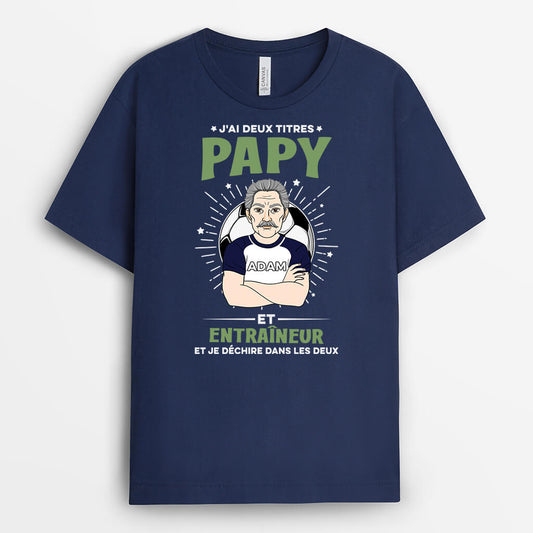 2059AFR2 t shirt jai deux titres papa et entraineur et je dechire personnalise