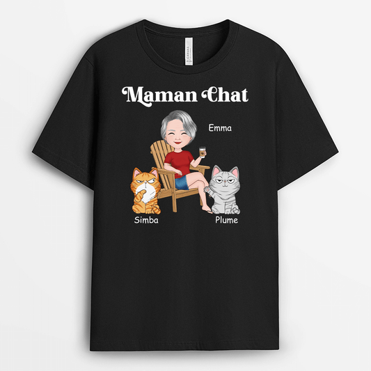 2120AFR1 t shirt maman papa chat sur chaise personnalise