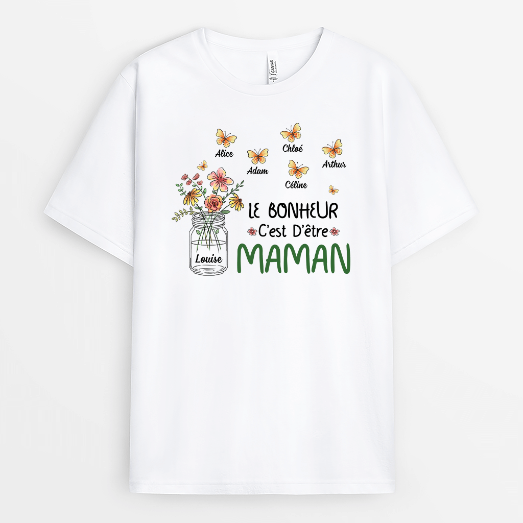 2151AFR1 t shirt le bonheur cest detre maman floral personnalise