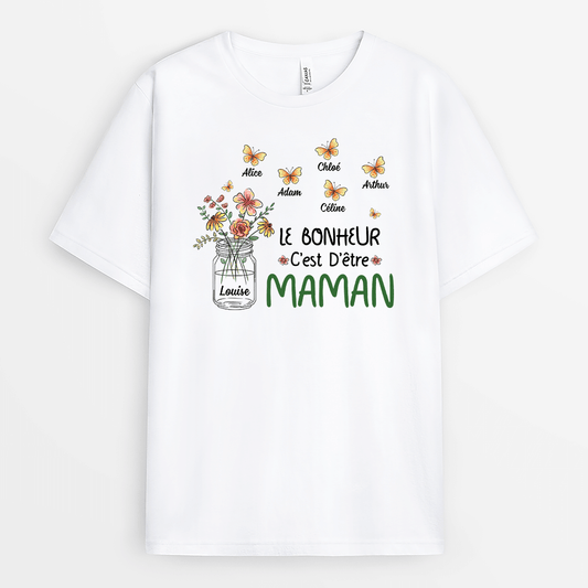 2151AFR1 t shirt le bonheur cest detre maman floral personnalise