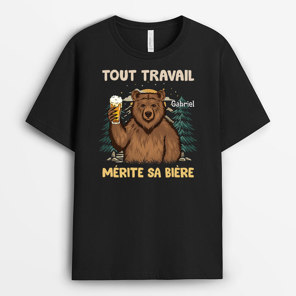 2154AFR1 t shirt chaque travail merite sa biere personnalise
