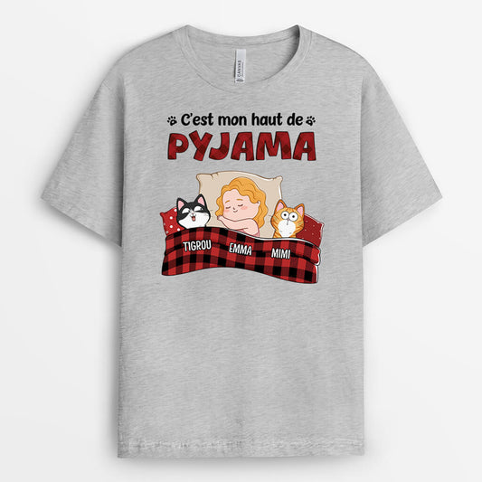 2158AFR1 t shirt cest mon pyjama avec empreintes chat personnalise