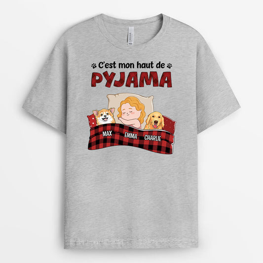 2158AFR1 t shirt cest mon pyjama avec empreintes chien personnalise