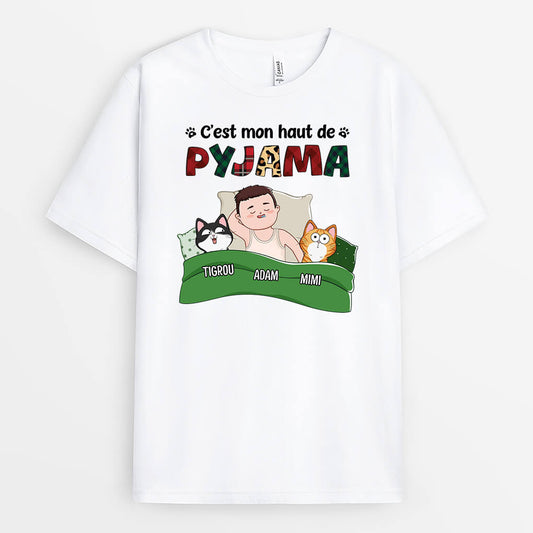 2158AFR2 t shirt cest mon pyjama avec empreintes chat personnalise