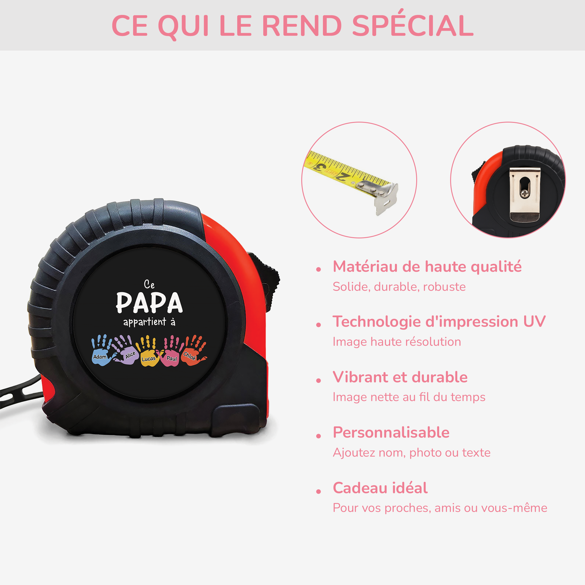 2169OFR4 metre ruban ce papa appartient a avec empreintes de mains colorees personnalise 2169o6n5b