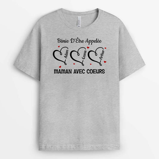 2180AFR1 t shirt benie detre appelee mamie avec coeurs personnalise