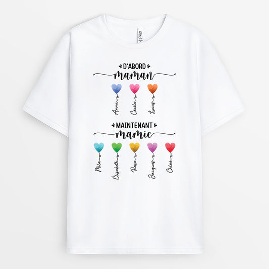 2202AFR1 t shirt dabord maman maintenant mamie ballon coeur personnalise