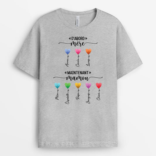 2202AFR2 t shirt dabord maman maintenant mamie ballon coeur personnalise