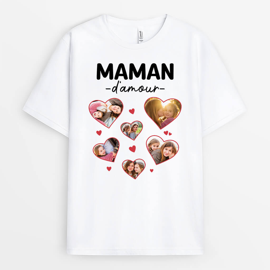 2203AFR1 t shirt maman damour coeur avec photos personnalise