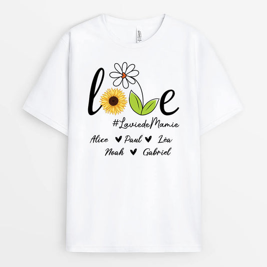 2222AFR1 t shirt la vie de maman amour avec fleurs dessinees personnalise