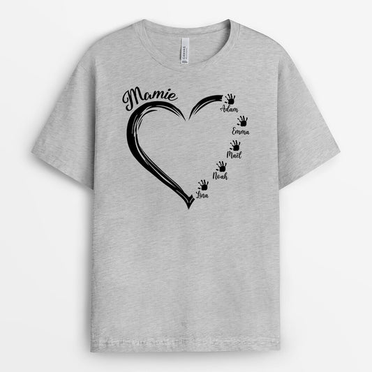 2233AFR1 t shirt maman coeur avec empreintes version noir personnalise