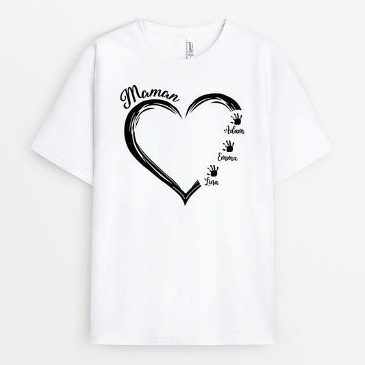 2233AFR2 t shirt maman coeur avec empreintes version noir personnalise