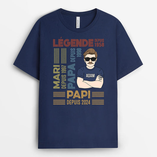 2277AFR2 t shirt legende mari papa papy depuis version portrait personnalise