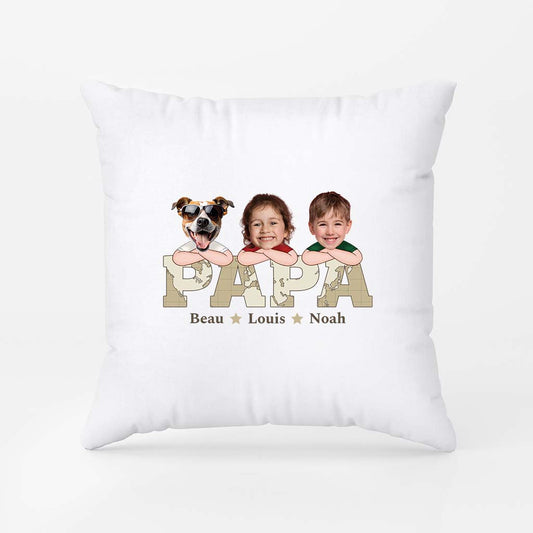 2333PFR1 coussin papa ses enfants et ses animaux personnalise