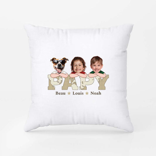 2333PFR2 coussin papa ses enfants et ses animaux personnalise