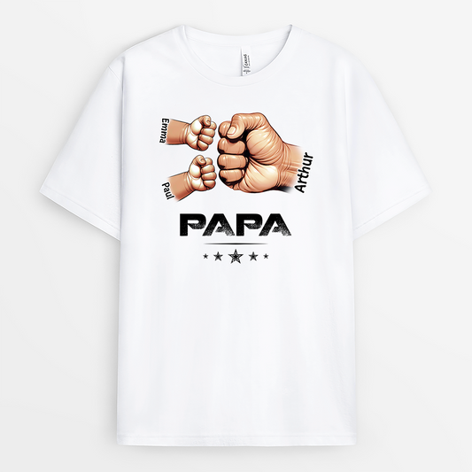 2407AFR1 t shirt personnalise papapapy bosses de poing avec mains version clair 2407a5h5b