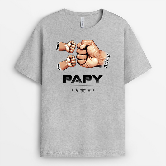 2407AFR2 t shirt personnalise papapapy bosses de poing avec mains version clair 2407a5h5b