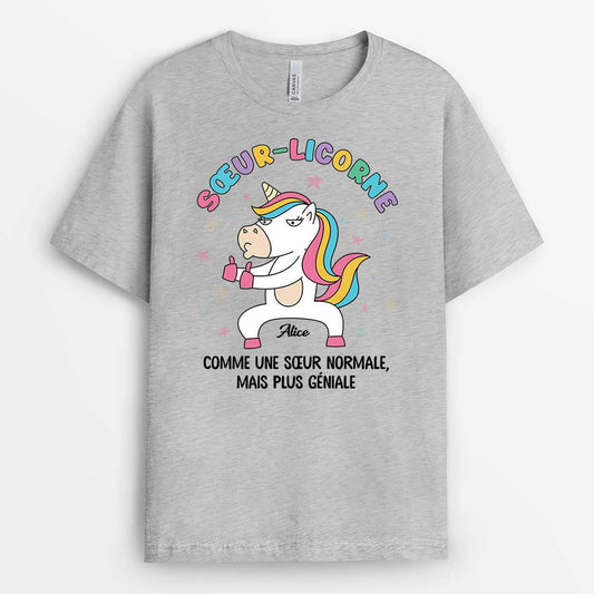 2471AFR1 t shirt soeur licorne comme une soeur normale mais plus geniale personnalise