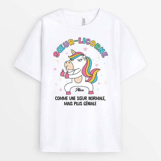 2471AFR2 t shirt soeur licorne comme une soeur normale mais plus geniale personnalise