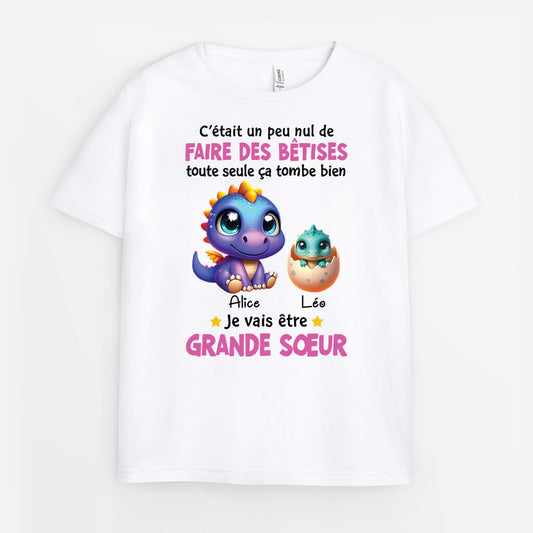 2670AFR1 je vais etre grand frere version dinosaure t shirt enfant personnalise pas cher