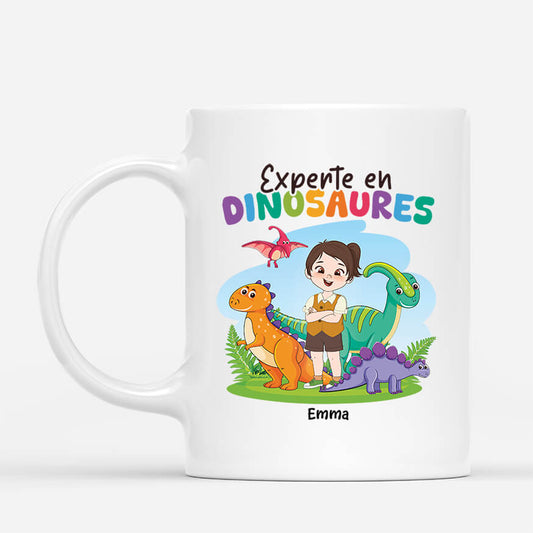 2675MFR1 experte en dinosaures mug enfant fille personnalise