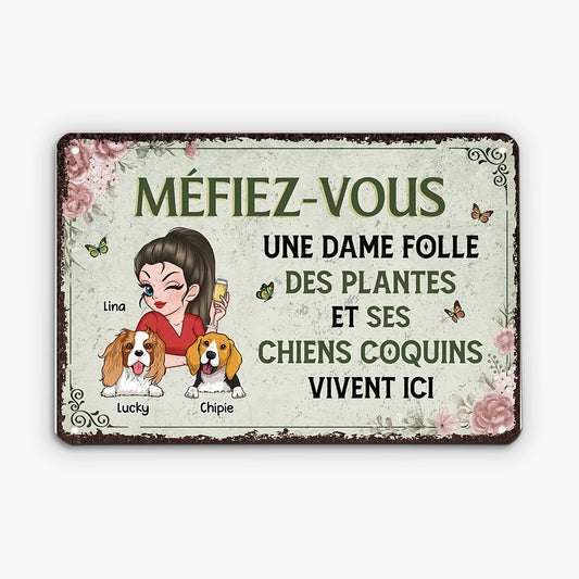 2691EFR1 plaque en metal personnalisee femme mefiez vous avec chiens 2691e3q8c