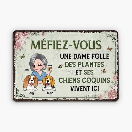 2691EFR2 plaque en metal personnalisee femme mefiez vous avec chiens 2691e3q8c