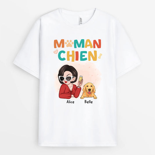 2696AFR1 maman chien stylee t shirt femme personnalise pour amoureux des chiens