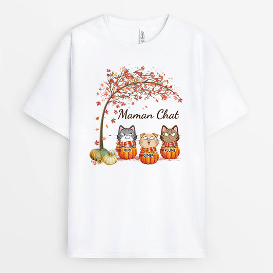 2738AFR1 maman chat dans les citrouilles t shirt femme personnalise avec chats