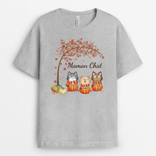 2738AFR2 maman chat dans les citrouilles t shirt femme personnalise avec chats