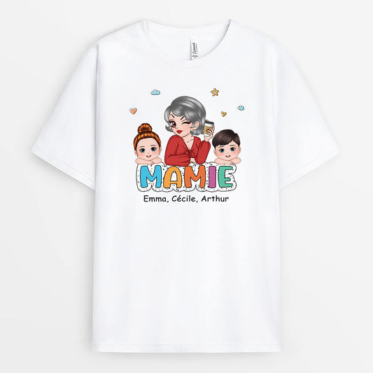 2774AFR1 mamie et ses enfants mignons t shirt super mamie personnalise