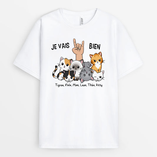 2796AFR1 je vais bien avec les chats mignons tee shirt personnalise chat
