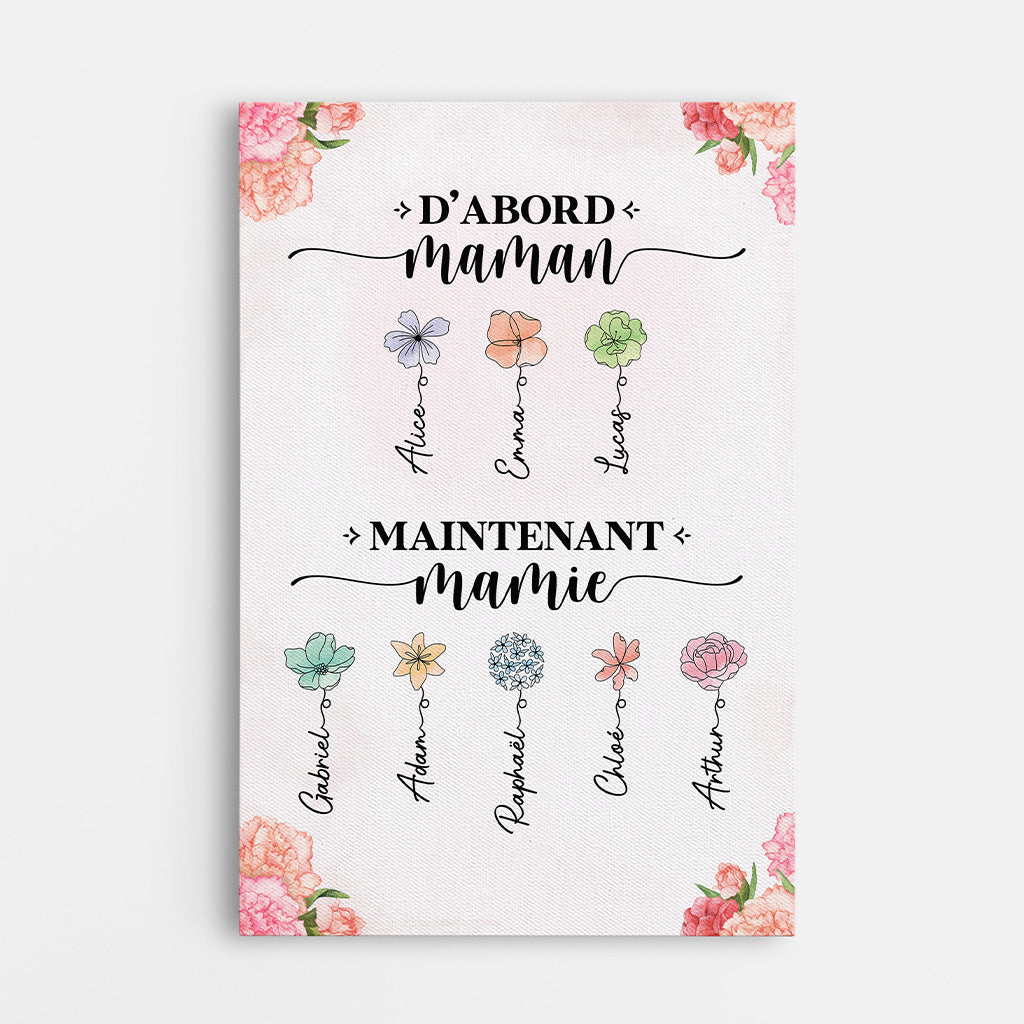 2851CFR1 toile personnalisee dabord maman maintenant mamie fleurs et noms 2851c5i5a