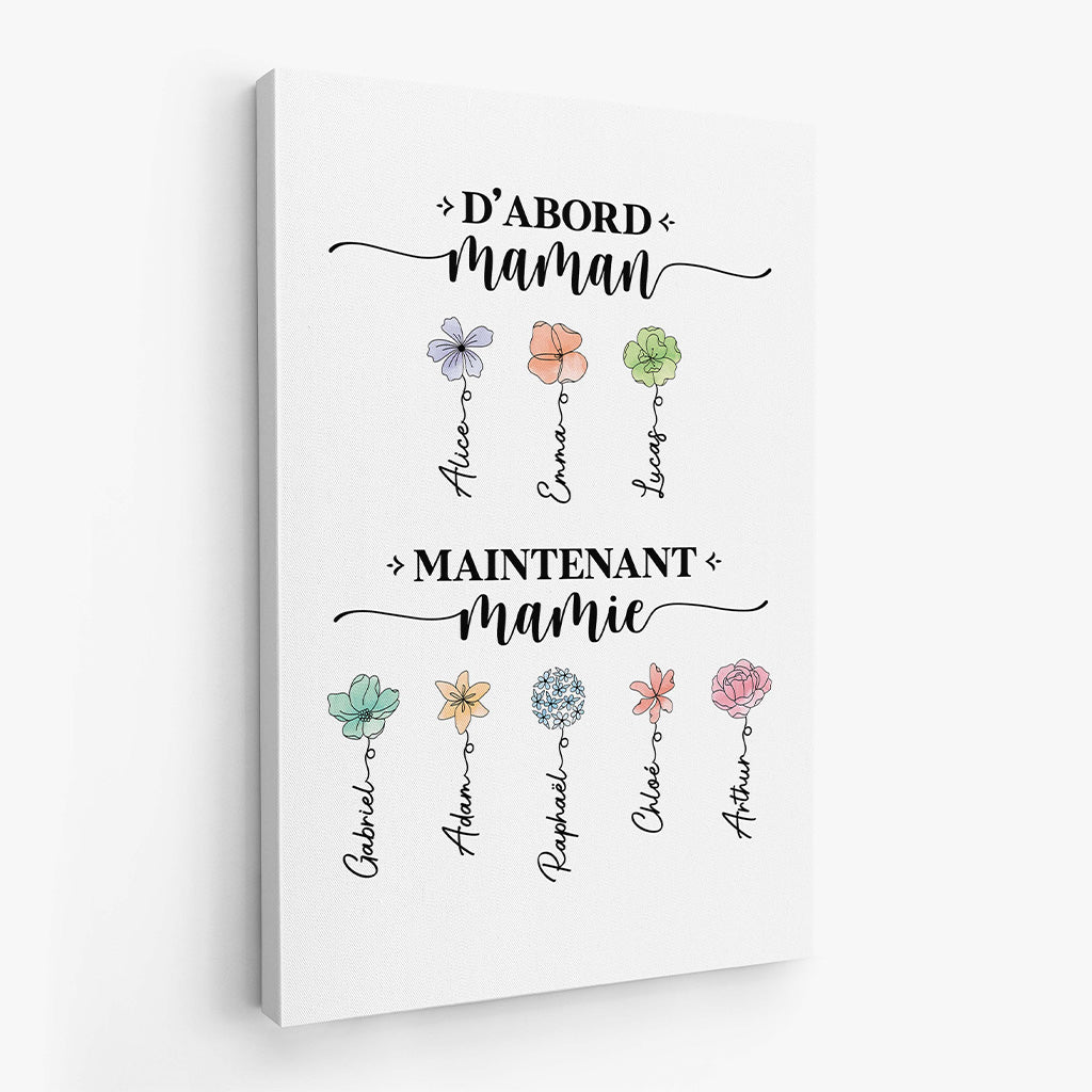 2851CFR2 toile personnalisee dabord maman maintenant mamie fleurs et noms 2851c5i5a