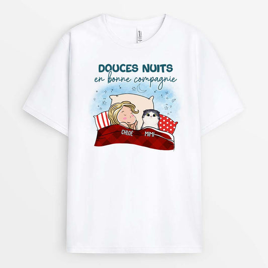 2859AFR1 douces nuits en bonne compagnie avec mon chat tee shirt avec des chats