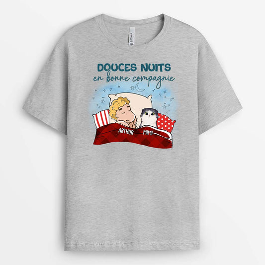2859AFR2 douces nuits en bonne compagnie avec mon chat tee shirt avec des chats