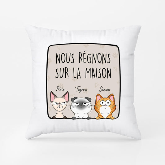 2884PFR1 nous regnons sur la maison version chat coussin humour avec chat