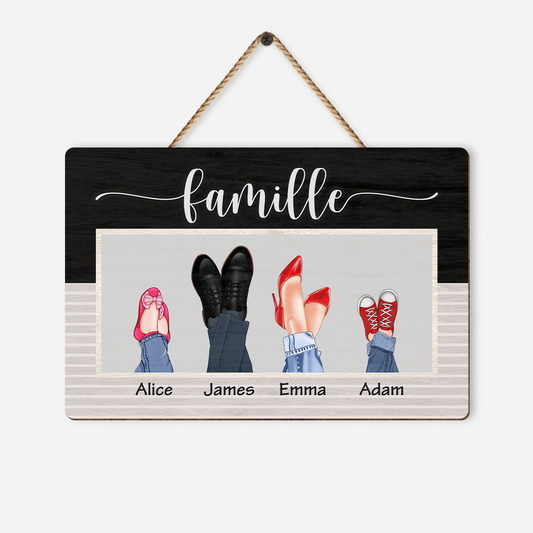 2894QFR1 plaque en bois personnalisee nos chaussures famille 2894qtv7b