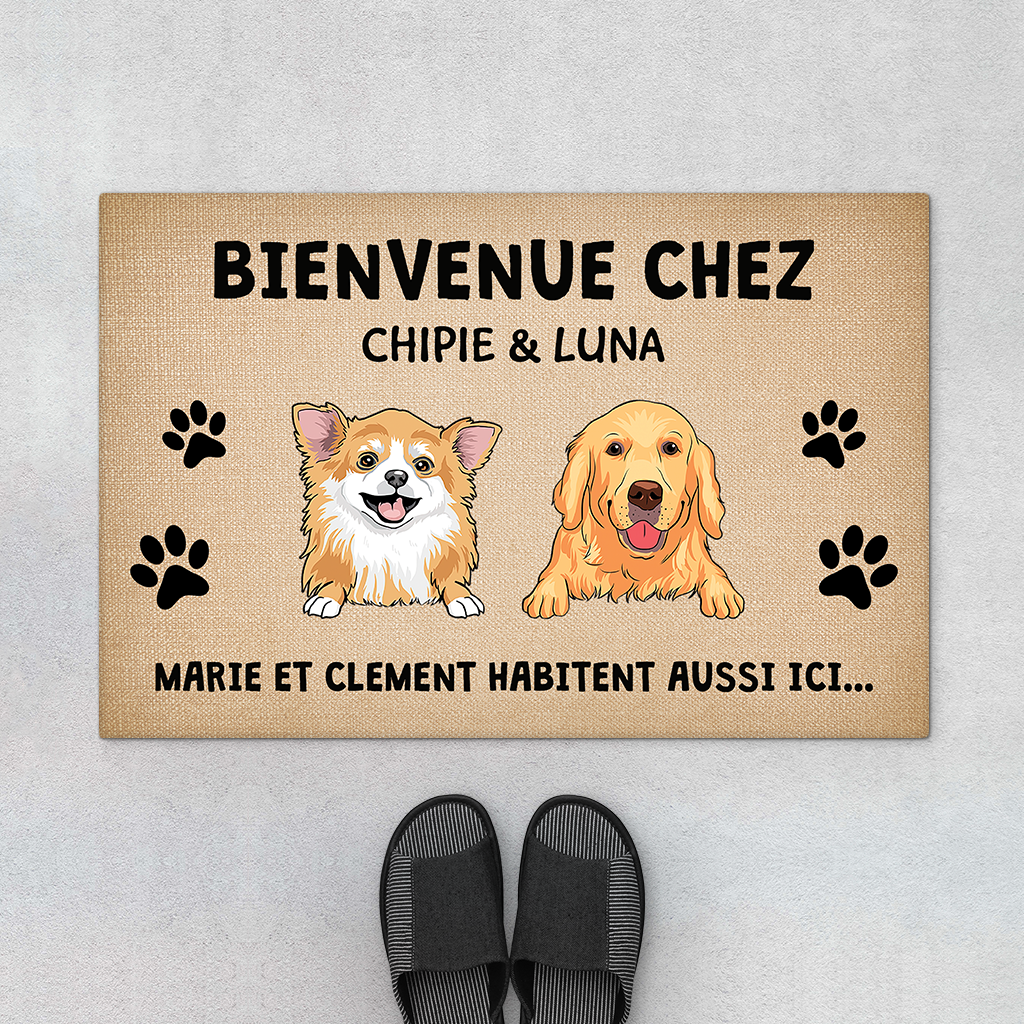 2910DFR1 les chiens habitent aussi ici paillasson avec chien personnalise
