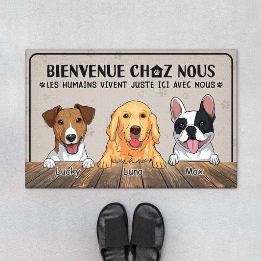 2955DFR1 les humains vivent juste ici avec nous version chiens paillasson chien personnalise_2