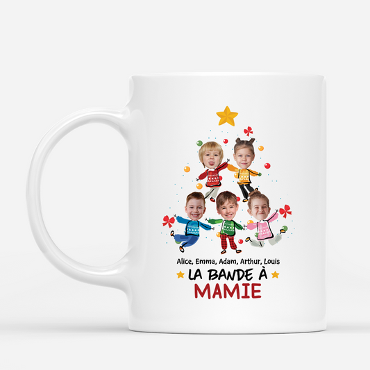 2964MFR1 la bande a mamie version sapin de noel avec visages mug mamie personnalisable