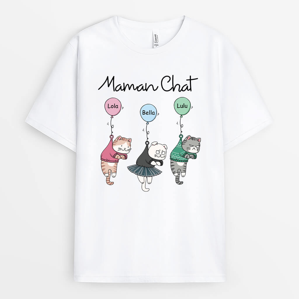 2975AFR1 maman chats aux ballons t shirt personnalise chat