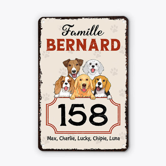3002EFR1 famille et numero de maison version chien plaque en metal personnalisee avec chien