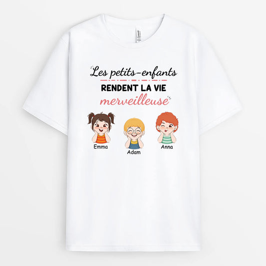 3070AFR1 les enfants rendent la vie merveilleuse version mamie tee shirt personnalise pour mamie