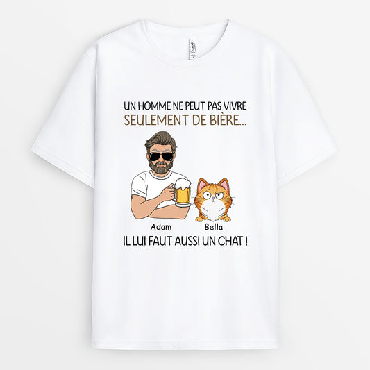 3137AFR2 un homme ne peut pas vivre seulement de biere tee shirt chat personnalise