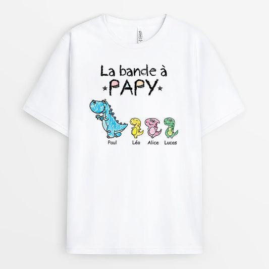 3229AFR1 la bande a papy dinosaure version dessin au crayon de couleur tee shirt papy personnalisable