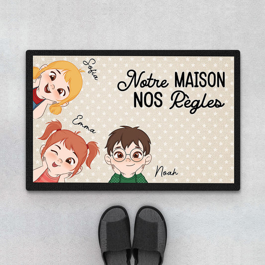 3258DFR1 notre maison nos regles avec les enfants paillasson personnalise famille humour