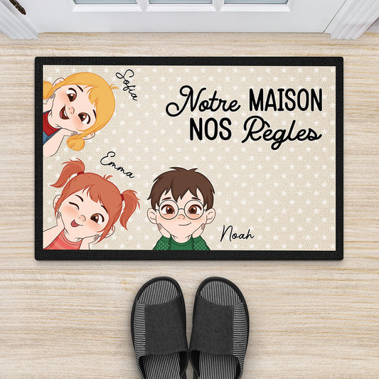 3258DFR2 notre maison nos regles avec les enfants paillasson personnalise famille humour
