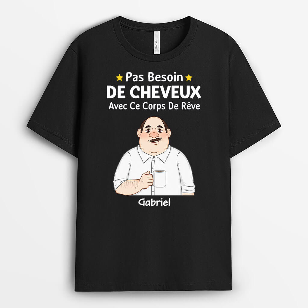 3278AFR1 pas besoin de cheveux avec ce corps de reve version cartoon t shirt personnalise pour homme