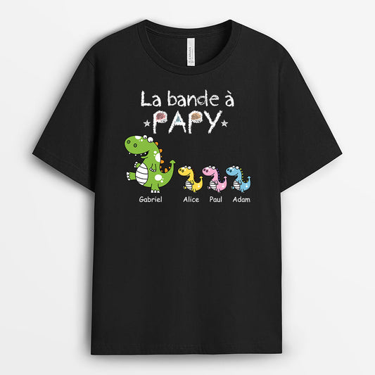 3312AFR1 la bande a papy avec dinosaures pastel version noir tee shirt papy personnalise